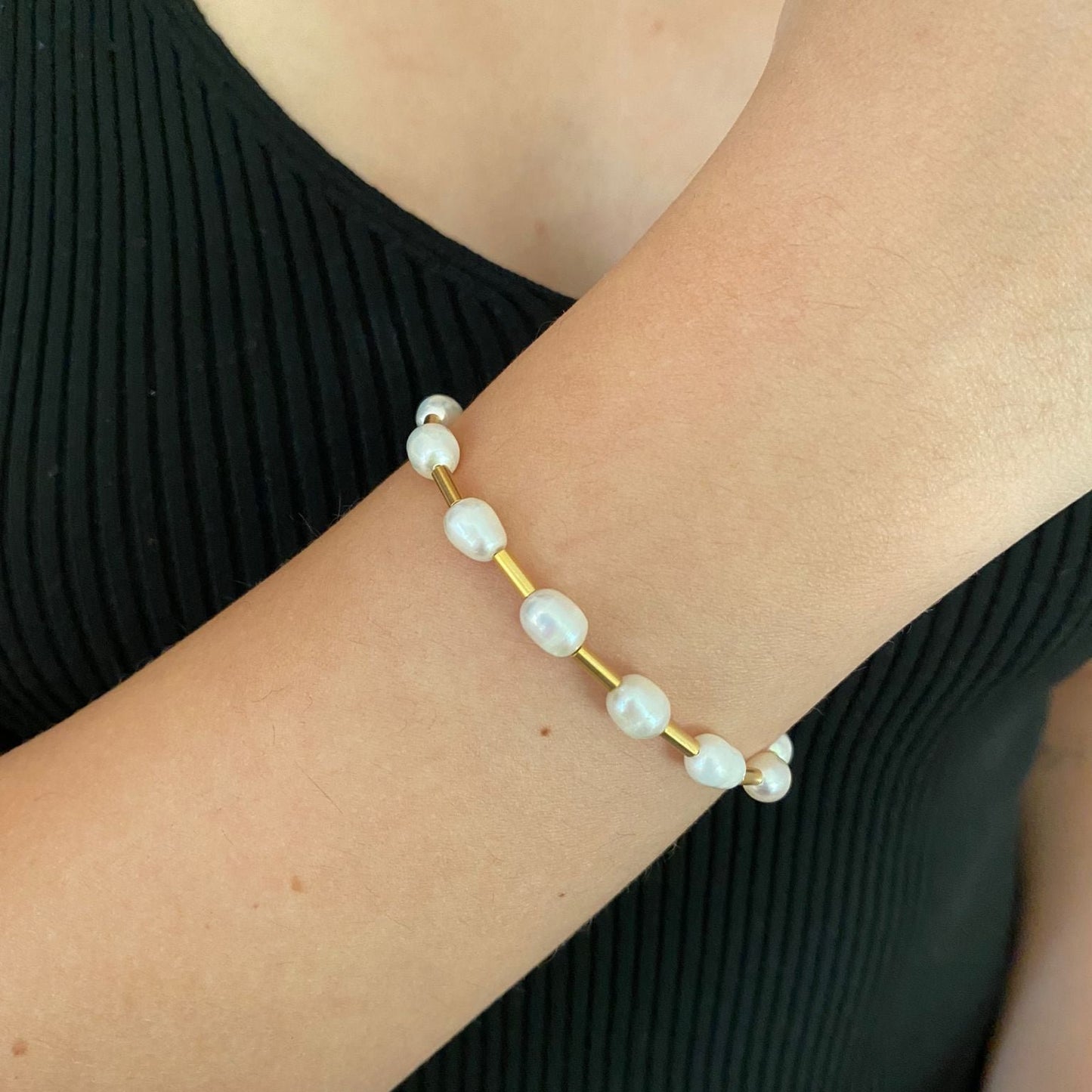 Aida Freshwater Pearl and Sterling Silver Bracelet - 14K Gold Plated