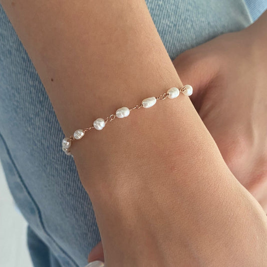 Handmade Freshwater Pearl Bracelet with 925 Sterling Silver