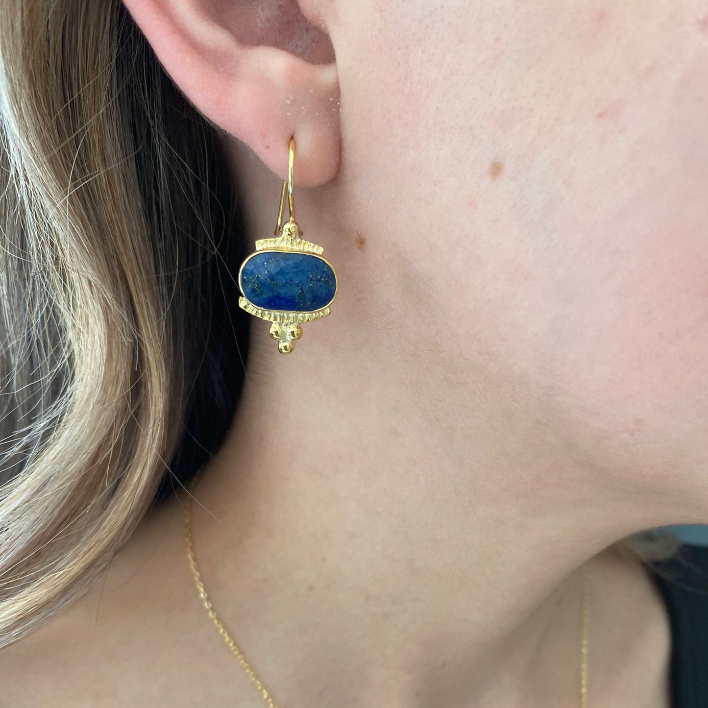 Lapis Lazuli Earrings - Handmade 925 Sterling Silver Gold Plated