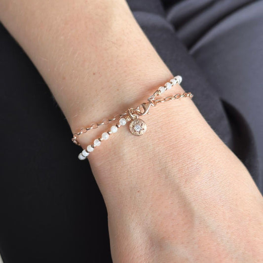 Handcrafted Moonstone & Hematite Star Bracelet in Rose Gold