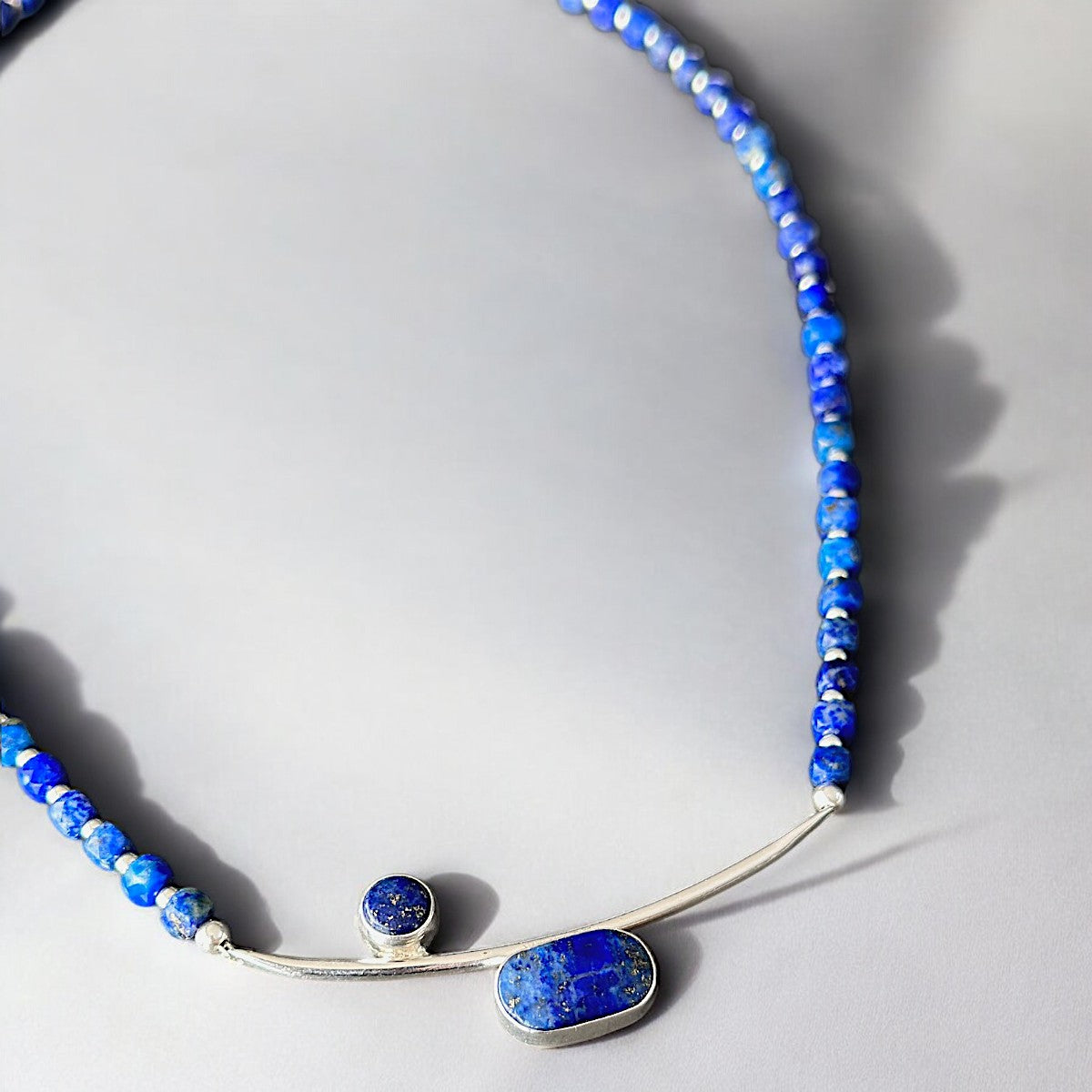 Arc Lapis Lazuli Necklace in 925 Sterling Silver