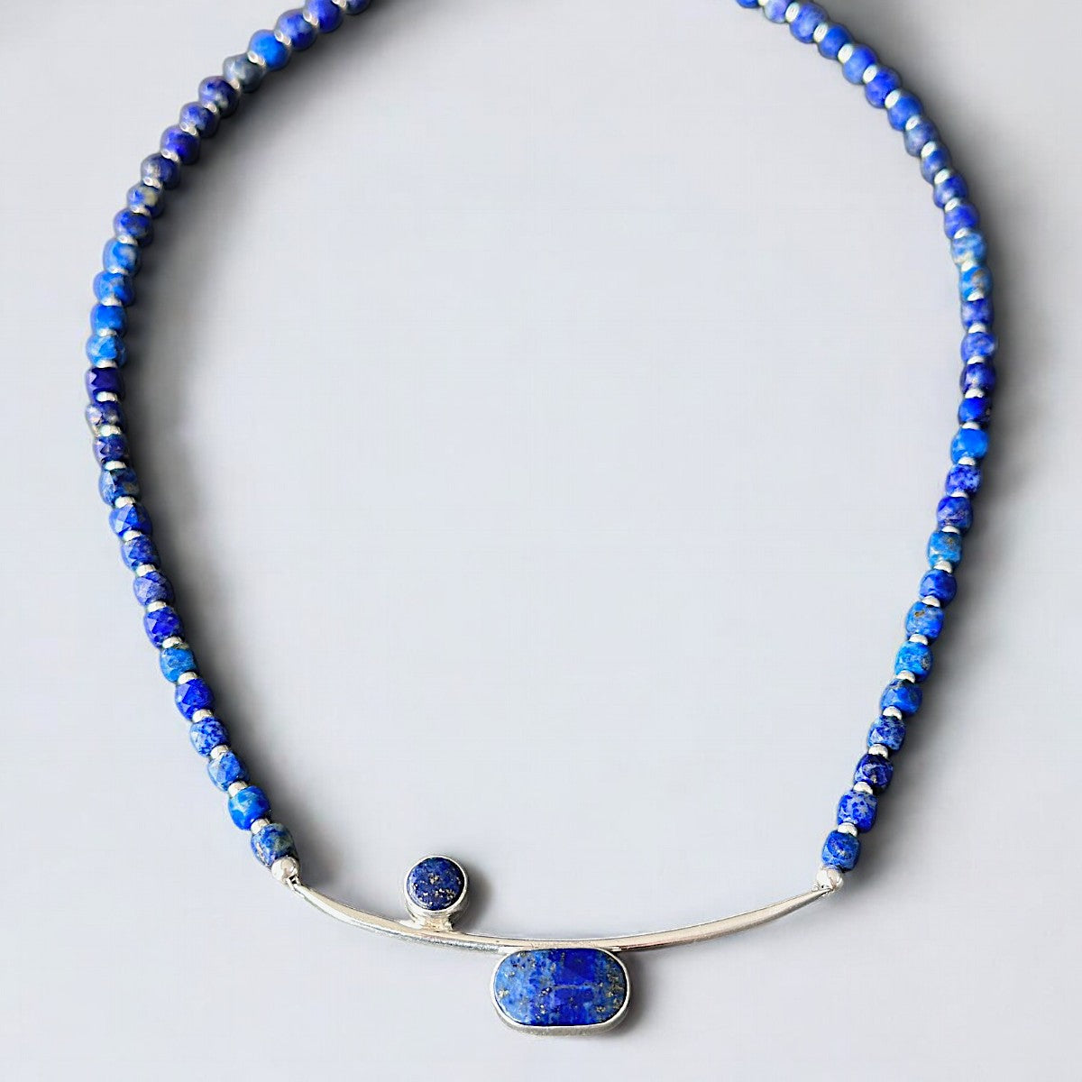 Arc Lapis Lazuli Necklace in 925 Sterling Silver