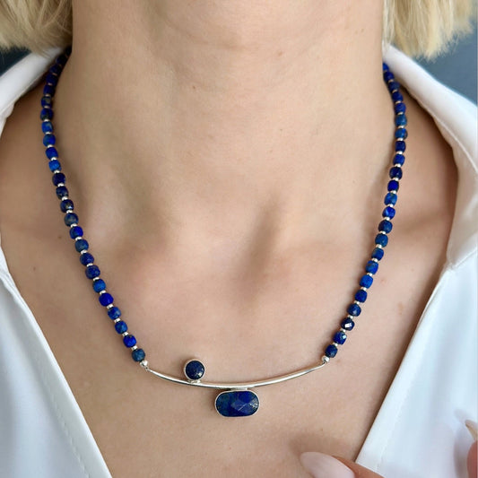 Arc Lapis Lazuli Necklace in 925 Sterling Silver