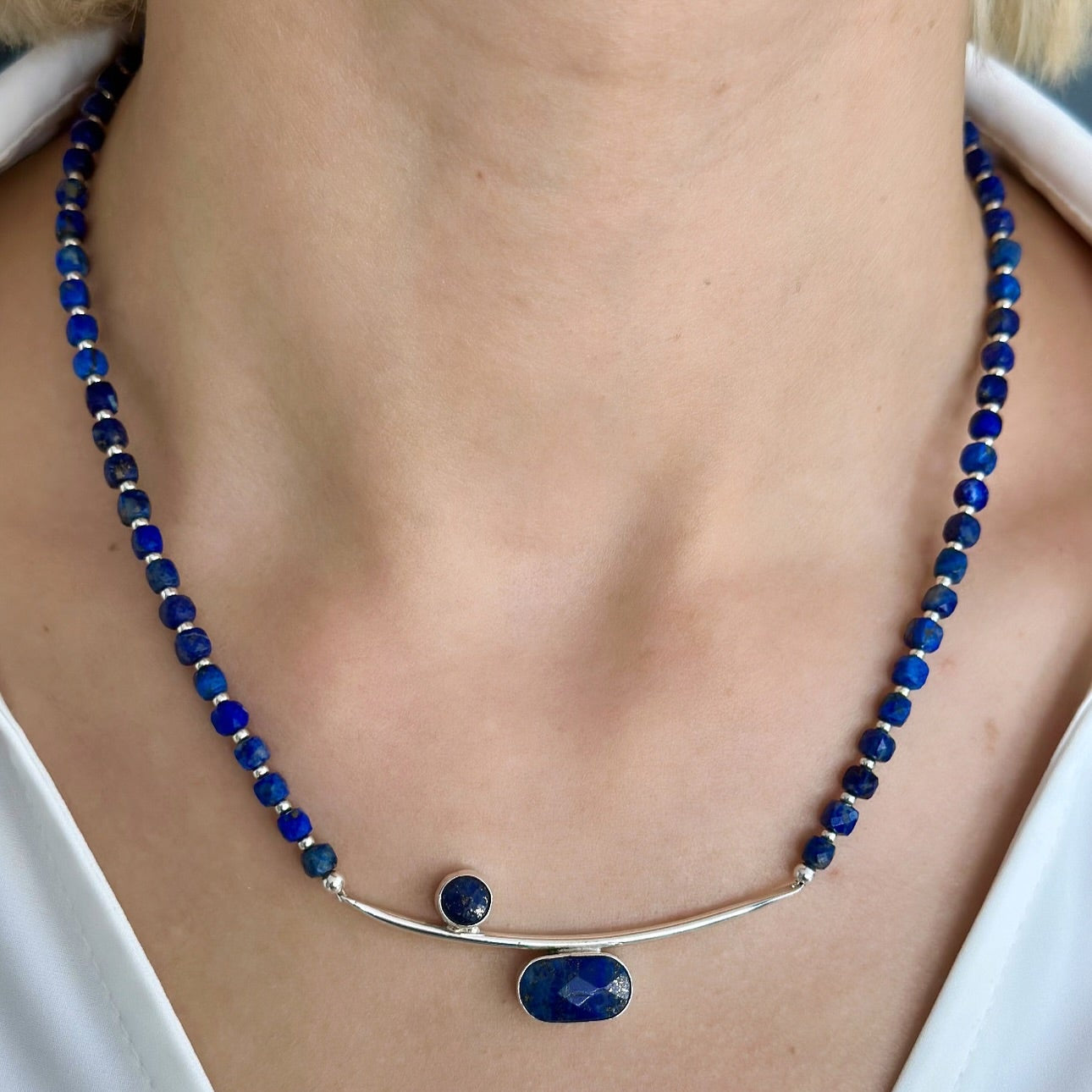 Arc Lapis Lazuli Necklace in 925 Sterling Silver