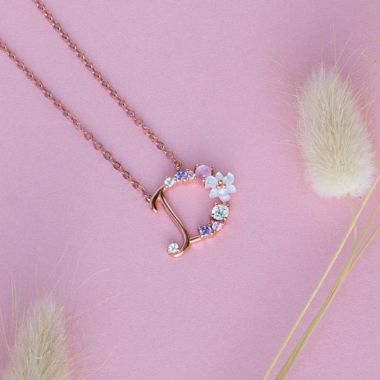 Flower Initial Necklace - Rose Gold Plated Sterling Silver