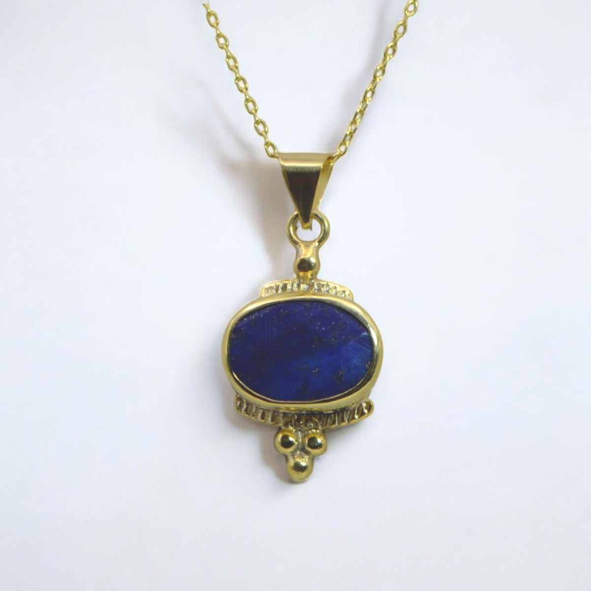 Lapis Lazuli Pendant Necklace - Gold Plated 925 Sterling Silver