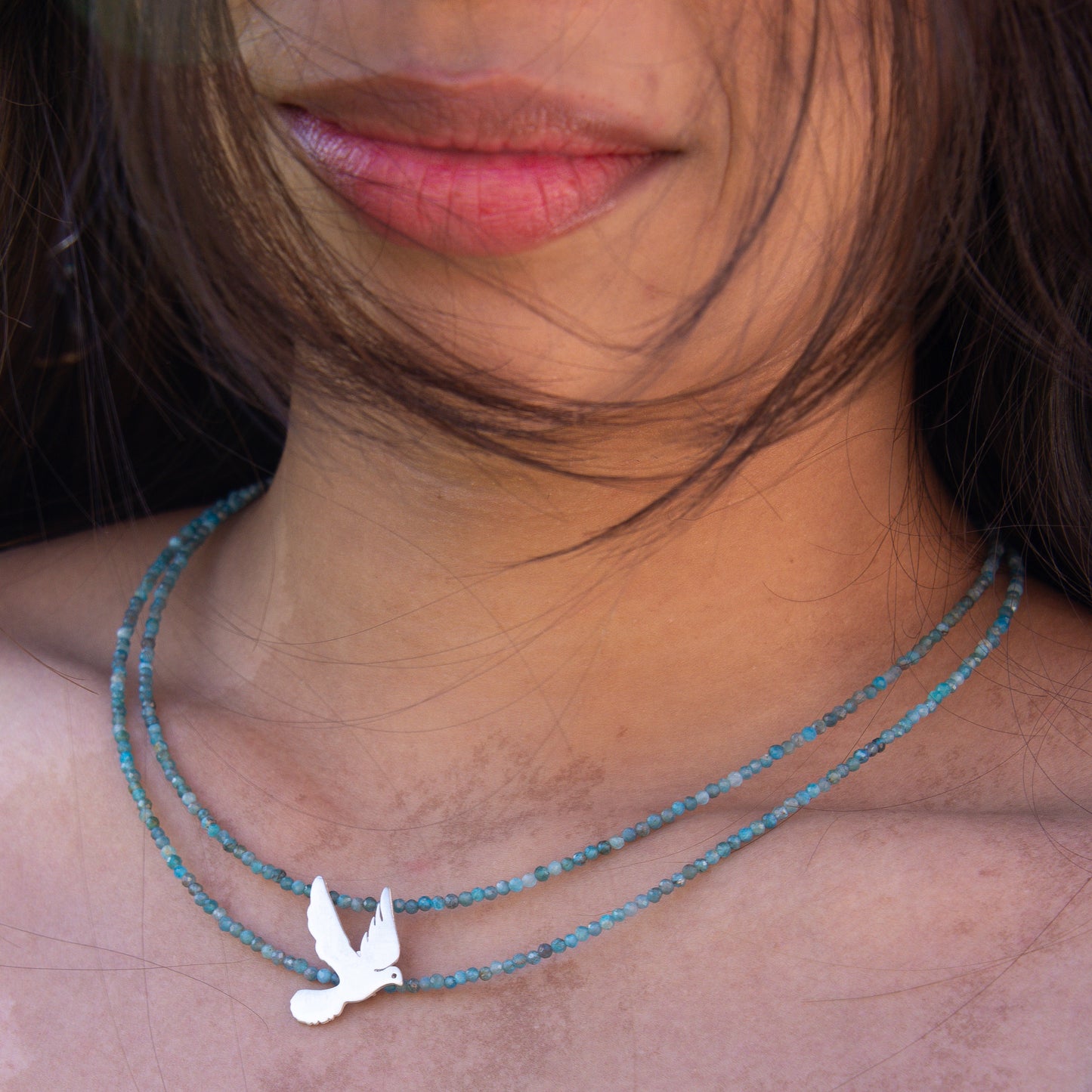 Apatite Gemstone Bird Necklace - 925 Sterling Silver