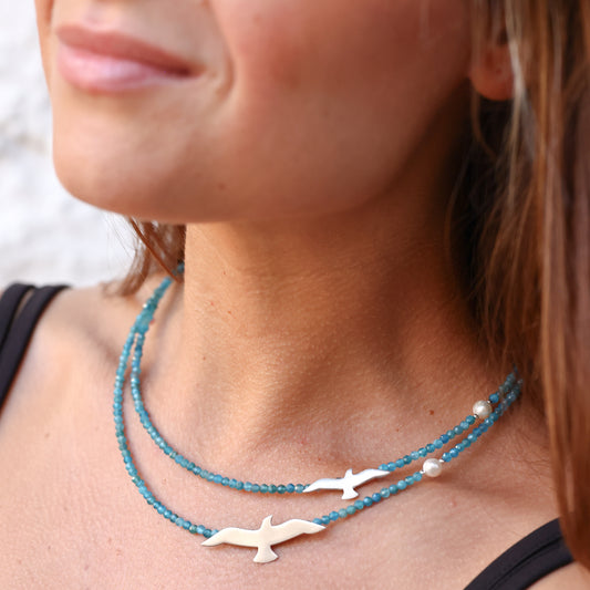 Big and Small Seagull Apatite Silver Necklace