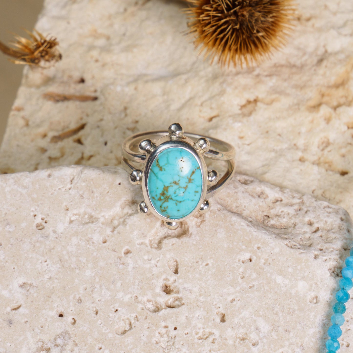 Turquoise Gemstone 925 Sterling Silver Ring Adjustable