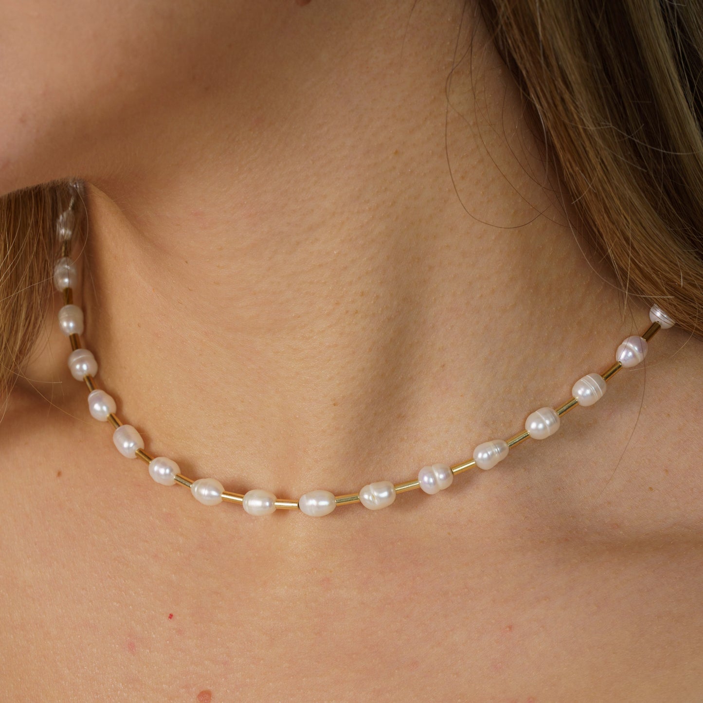 Aida Freshwater Pearls and Gold Plated Silver Pipe Necklace