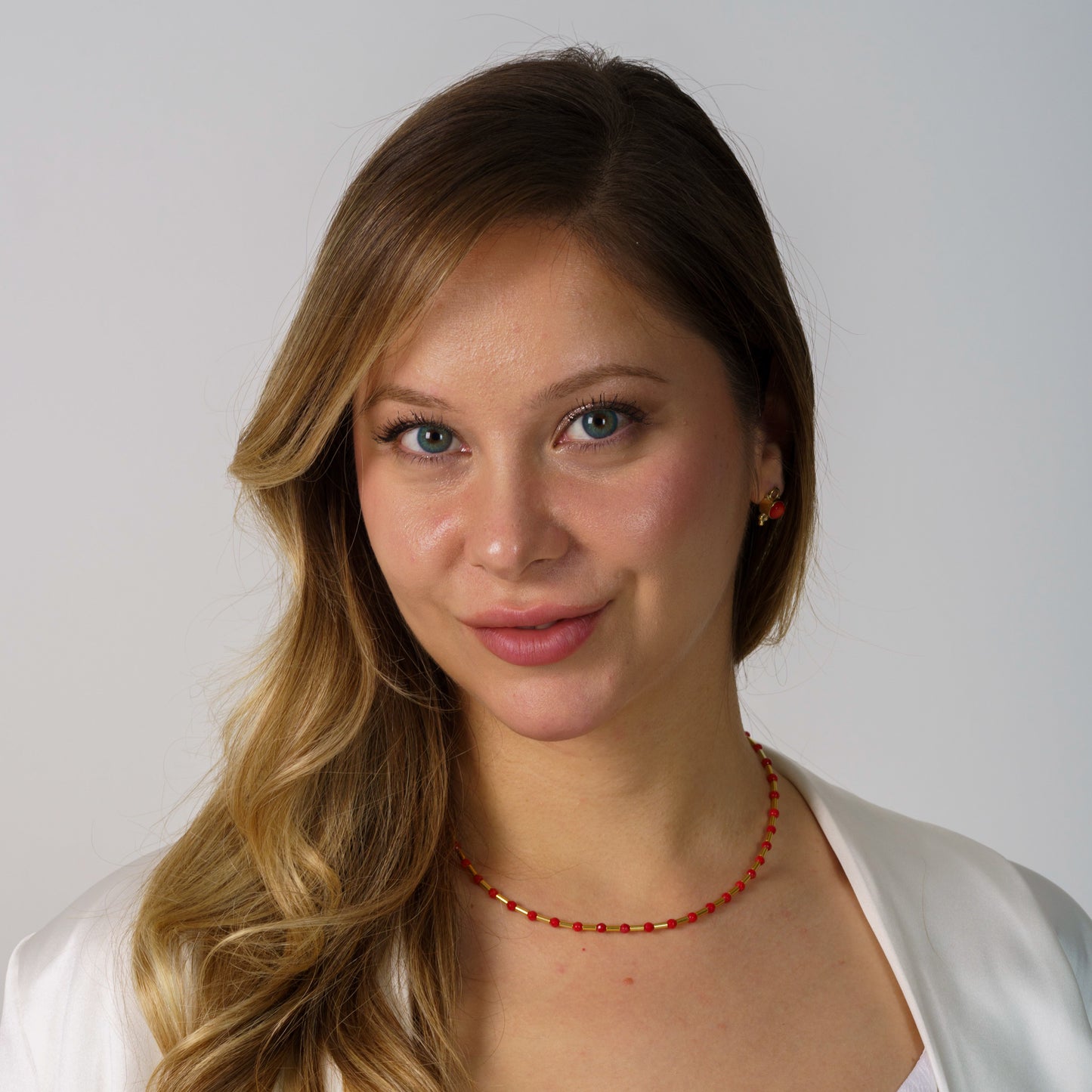 Coral Gemsone and Silver Pipe Necklace