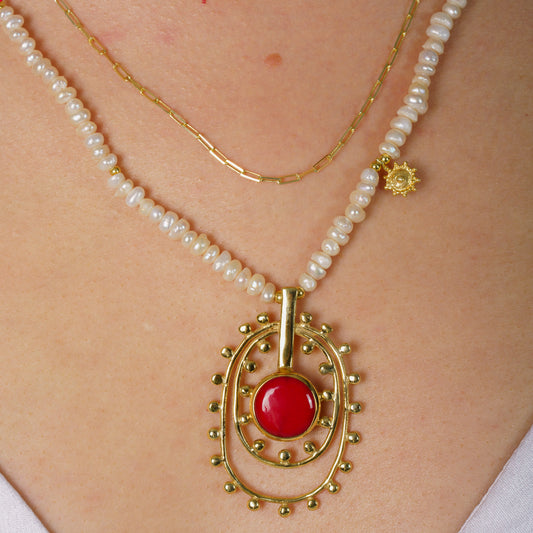 Fairy Tale Pearl and Coral Gemstone Necklace