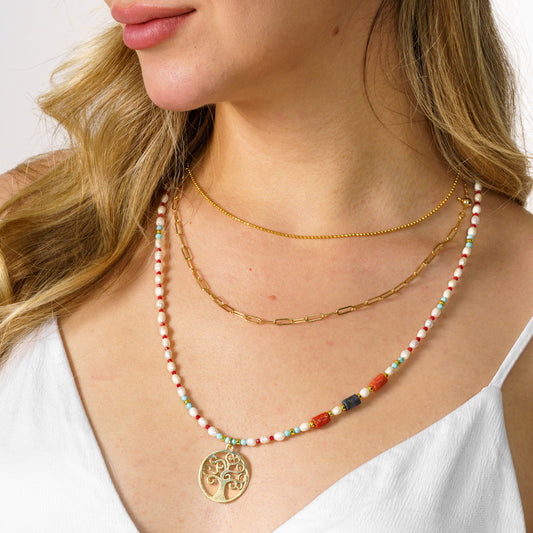 Tree of Life Pearl and Gemstones Long Necklace