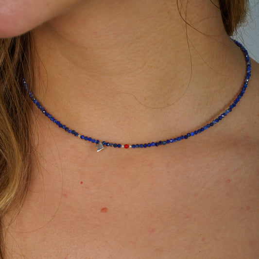 Minimal Lapis Lazuli Gemstone Necklace with Silver Bird Pendant