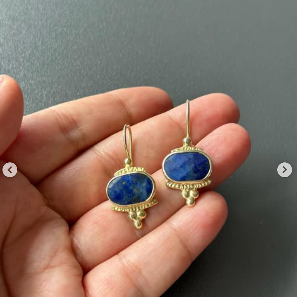 Lapis Lazuli Necklace and Earrings Set - 14k Gold Plated Silver