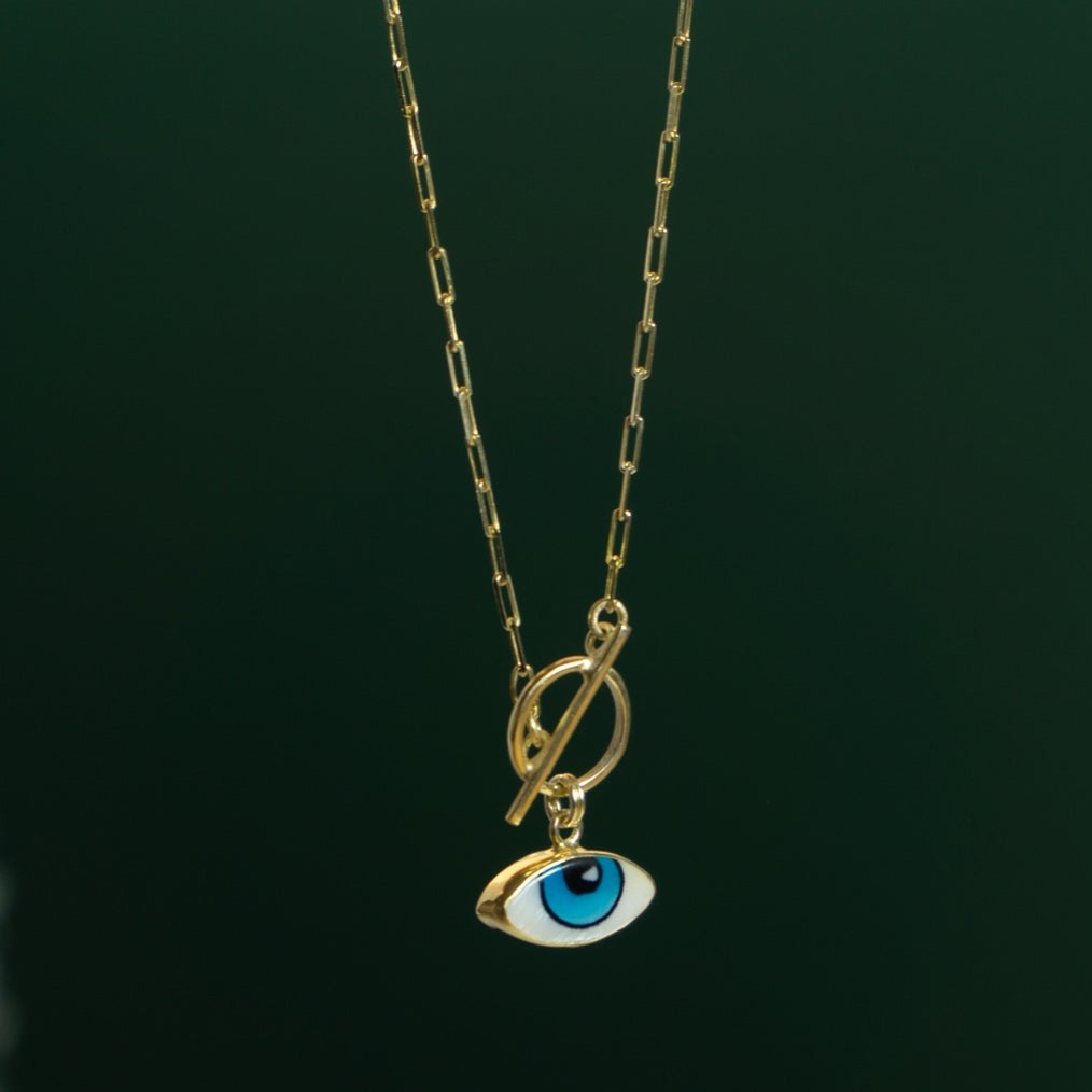 Adrano Eye Pendant and Paperclip Chain Necklace in 18K Gold Plated 925 Sterling Silver