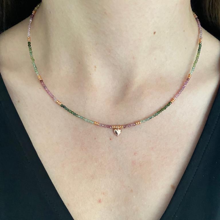 Amore Minimal Tourmaline Necklace - Handcrafted 925 Silver, worn on a neck