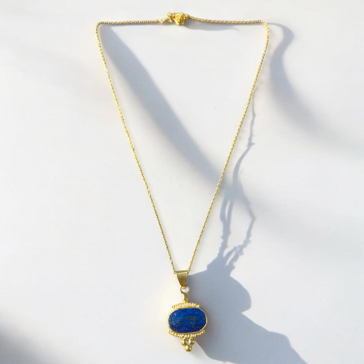 Lapis Lazuli Pendant Necklace - Gold Plated 925 Sterling Silver