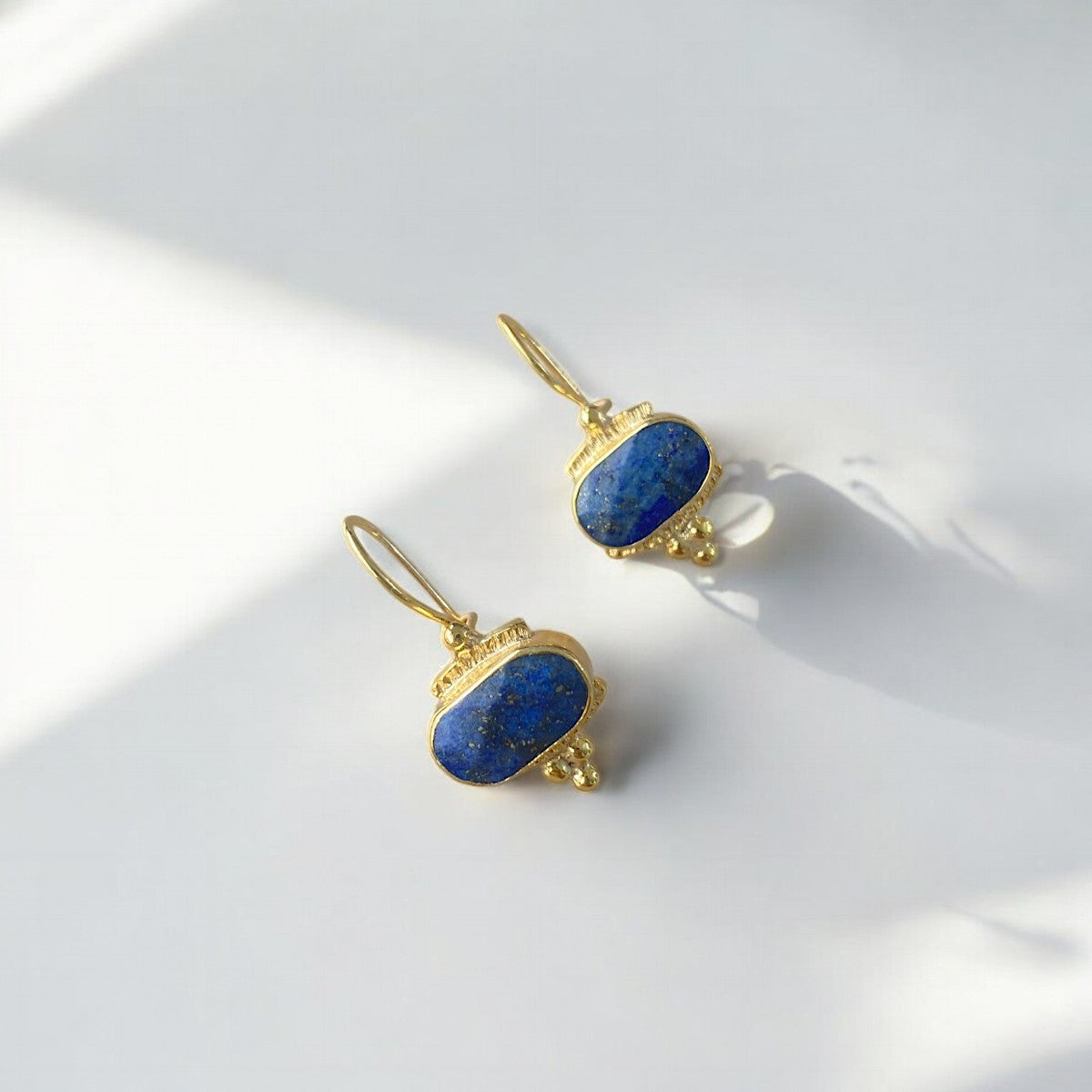 Lapis Lazuli Necklace and Earrings Set - 14k Gold Plated Silver