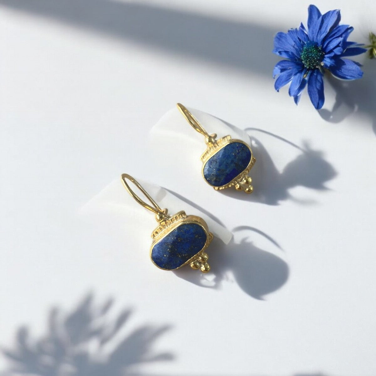 Lapis Lazuli Earrings - Handmade 925 Sterling Silver Gold Plated