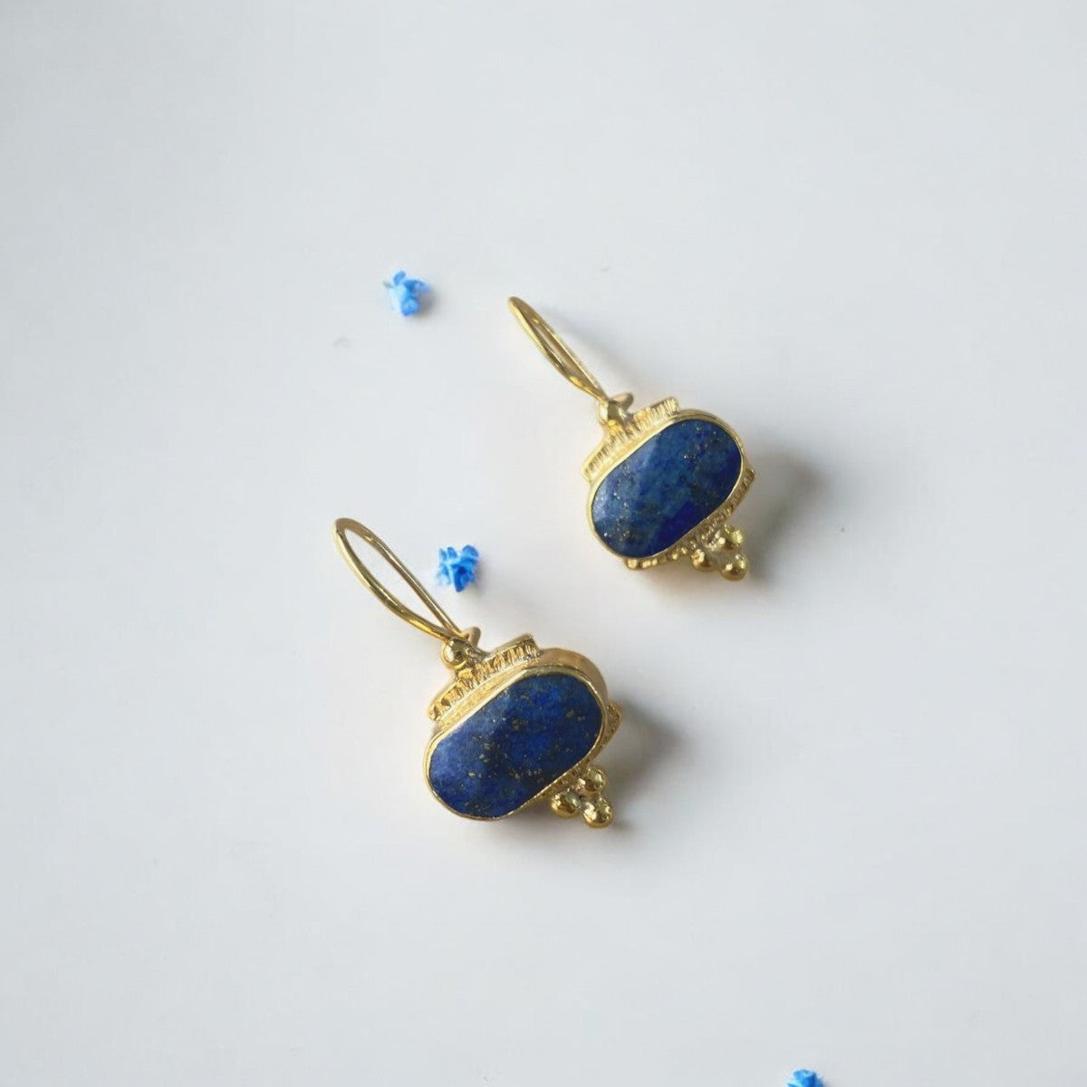 Lapis Lazuli Necklace and Earrings Set - 14k Gold Plated Silver