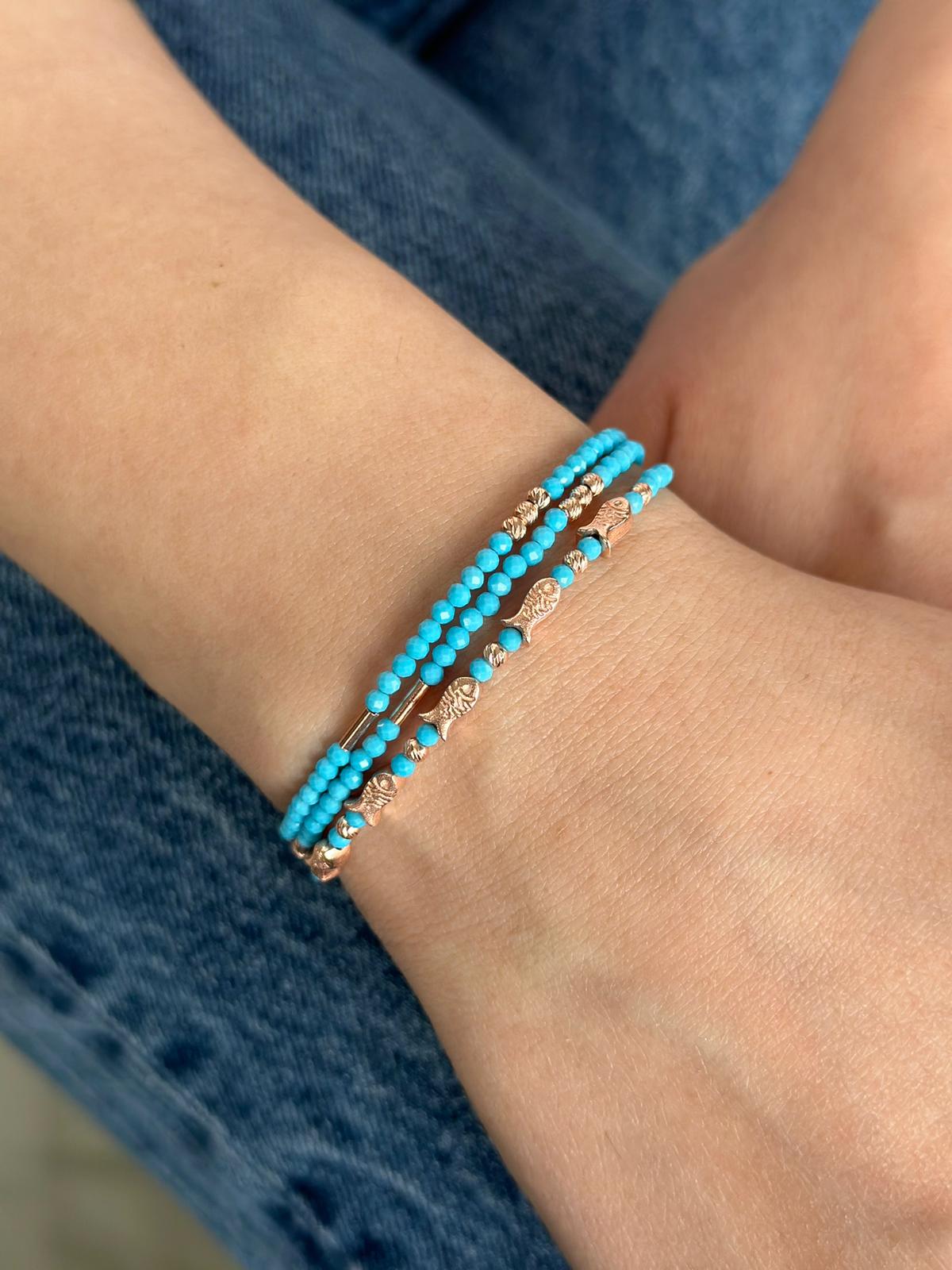 Blue Beta Bracelet with Rose Gold Plated Sterling Silver on wrist