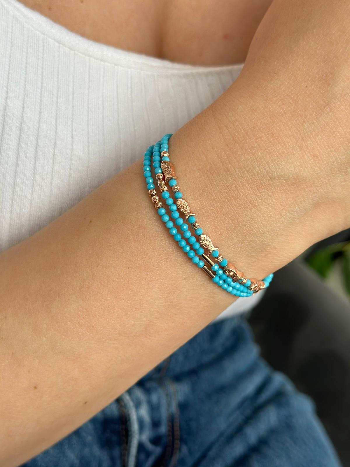 Blue Beta Bracelet with Rose Gold Plated Sterling Silver on Wrist