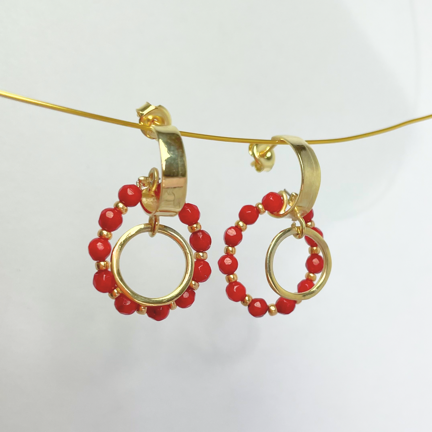 Coral Gemstone Earrings in 925 Sterling Silver 14K Gold Plated with Red Coral Beads