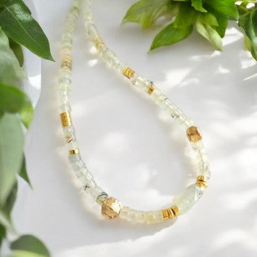 Fluorite Gemstone Bead Necklae with Gold Plated Silver