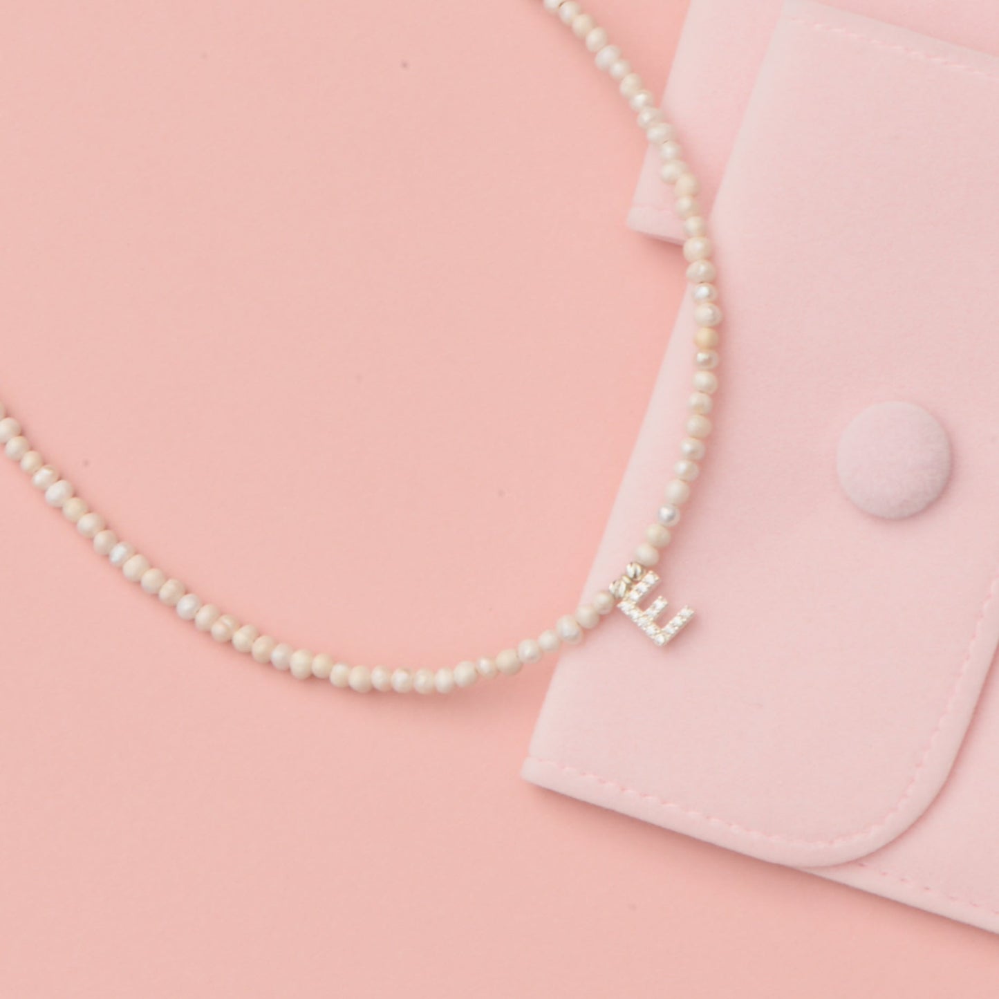 Freshwater Pearls Initial Necklace with Pink Case