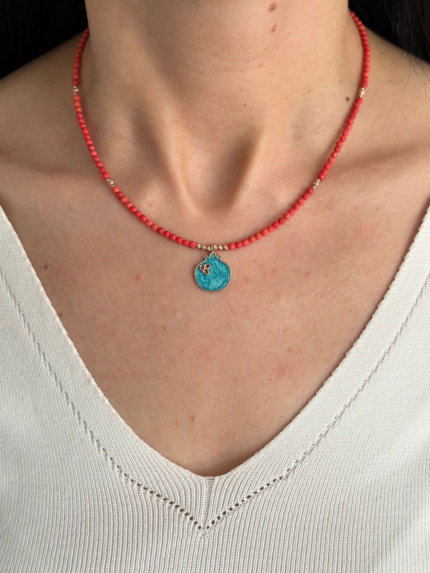 Nar Red Coral Gemstone Necklace and Earrings Set