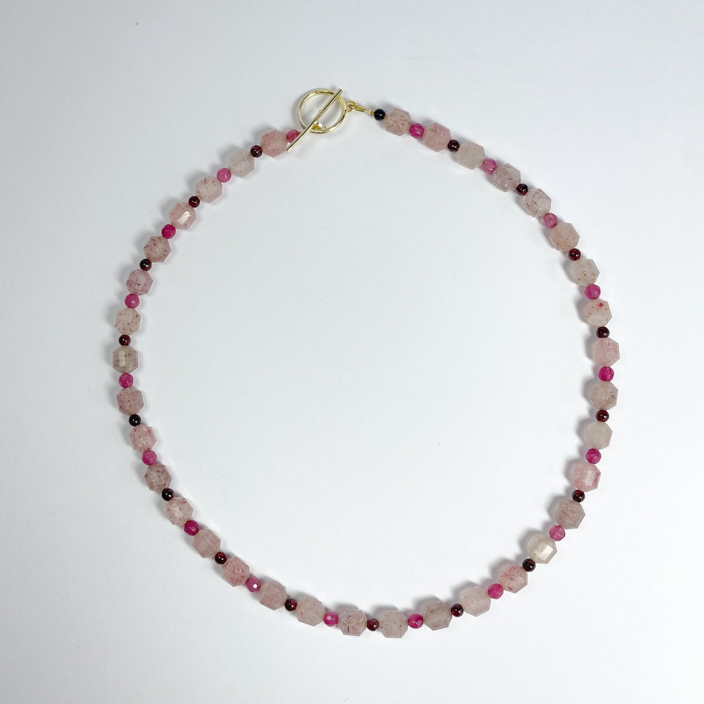 Pinky Strawberry Quartz Gemstone Necklace on white background