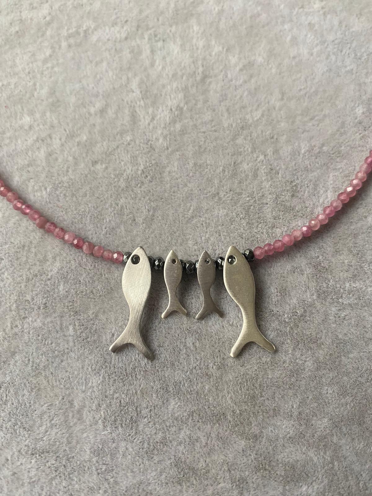 Quartet Fish Family Pink Tourmaline Necklace