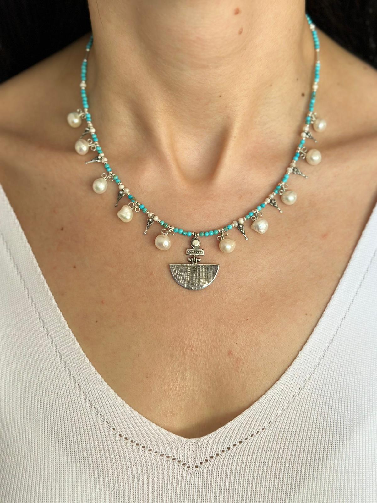 Selena Turquoise Necklace and Earrings Set with Pearl Accents