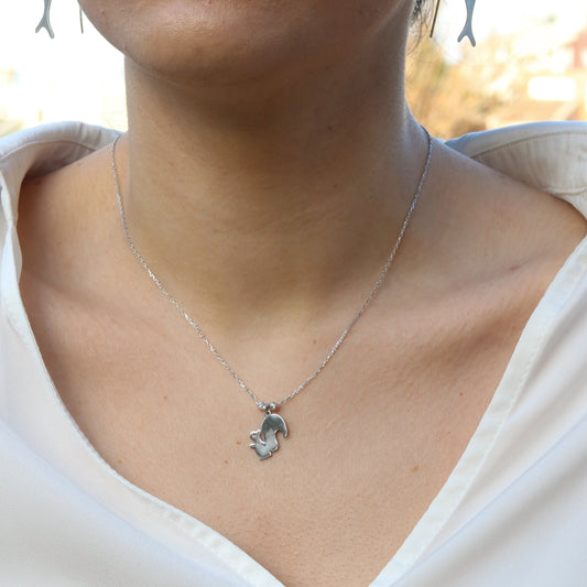 Woman wearing Squirrel 925 Sterling Silver Necklace