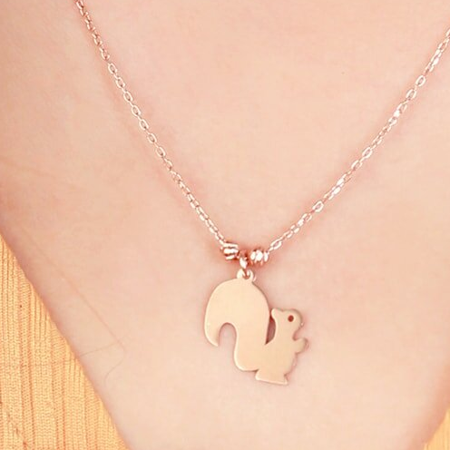 Squirrel 925 Sterling Silver Rose Gold Necklace on model's neck