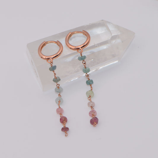 Tourmaline Gemstone Long Chain Dangle Drop Earrings